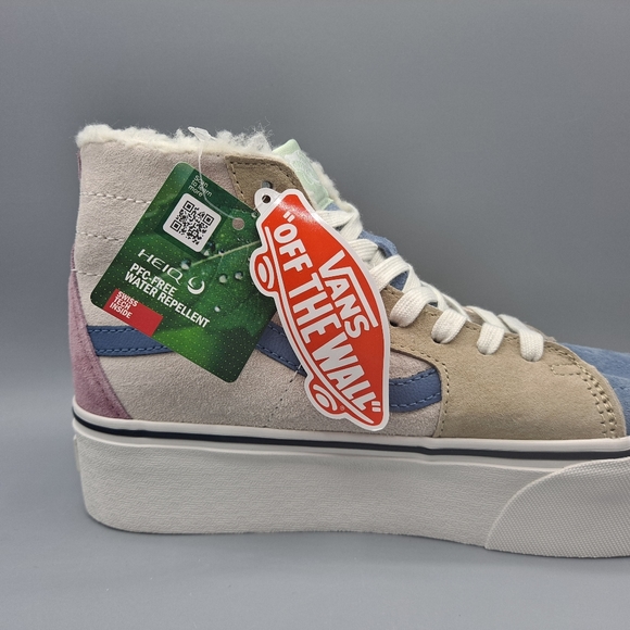 New Vans Sk8-Hi Top Tapered Stackform Platform Pig Suede Sherpa Faux Fur Cream - Picture 2 of 10